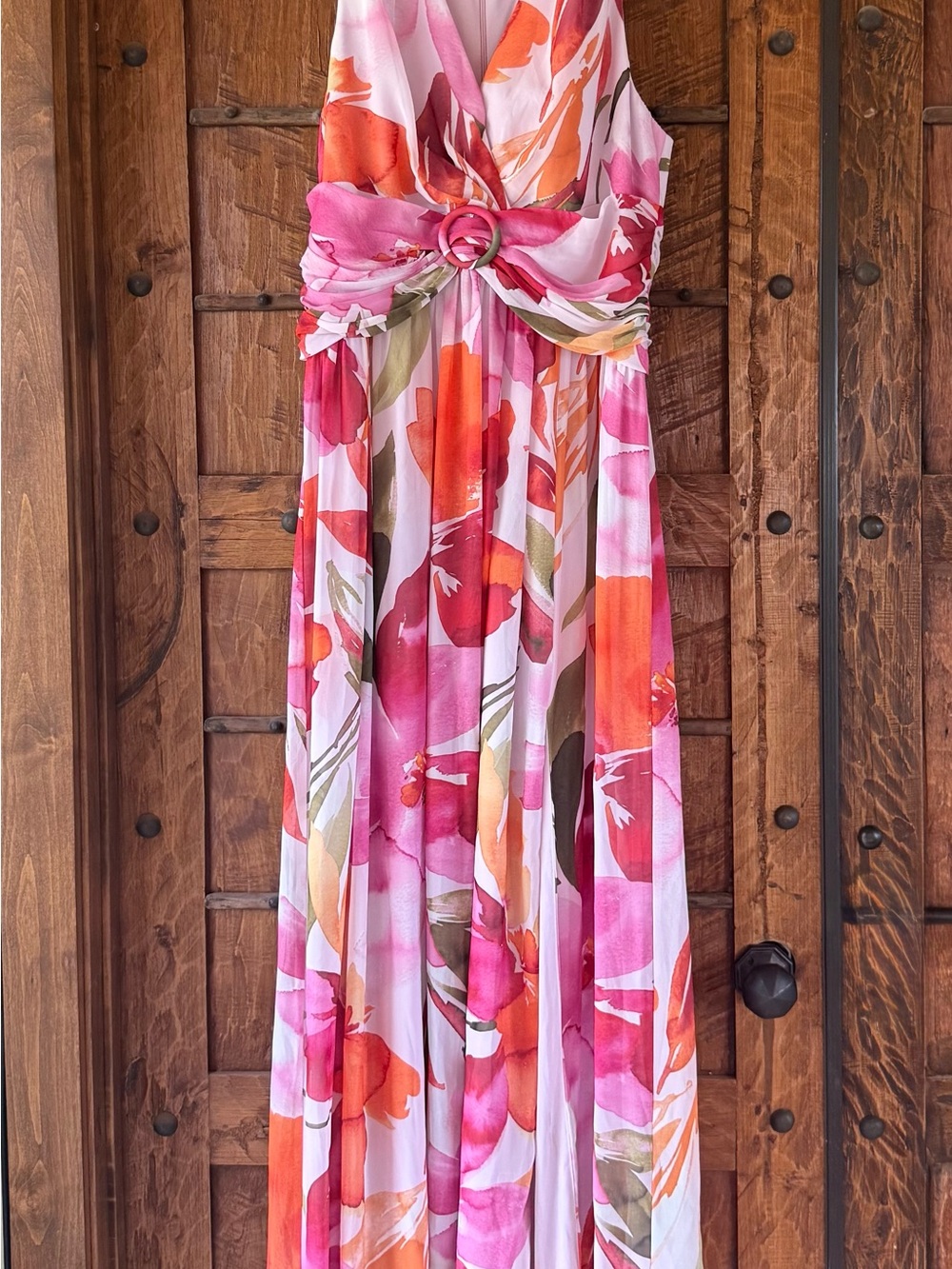 Adrianna Papell Pink & Orange Floral Maxi Dress